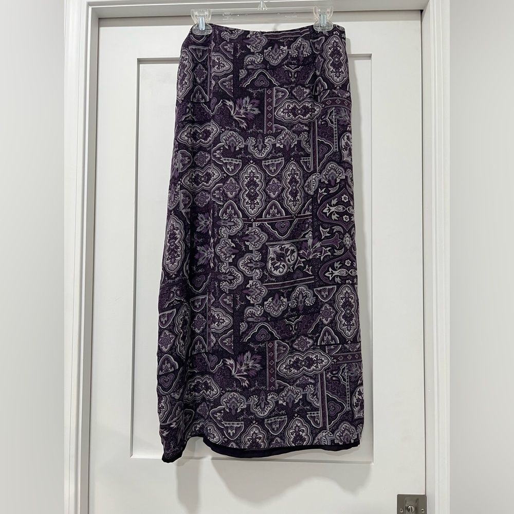 Talbots Size 16 100% Silk Purple Paisley Midi Skirt Fully Lined cottagecore